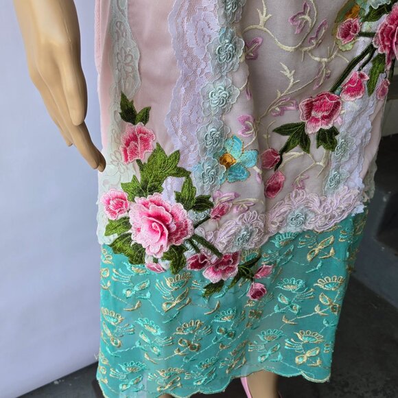 Handmade OOAK Pink Slip Dress - Feminine Vintage Lace & Embroidered Design XS/S - Picture 9 of 12